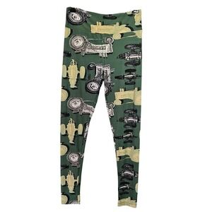 LuLaRoe Tractor Print Leggings Green Farm Theme One Size OS‎ High Rise Stretch